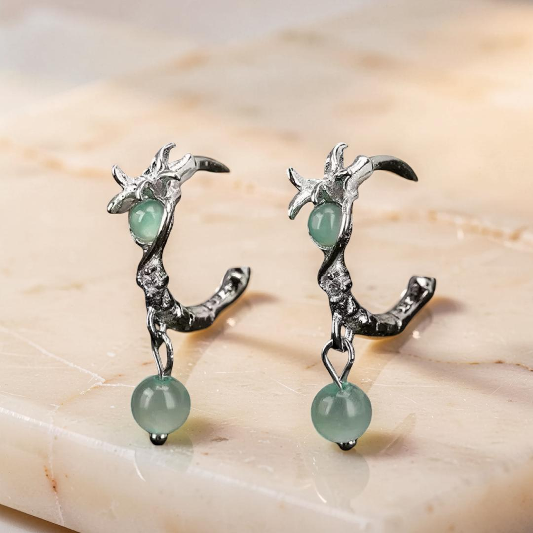 Boucles d’oreilles Aventurine – Rameaux d’Harmonie, Argent