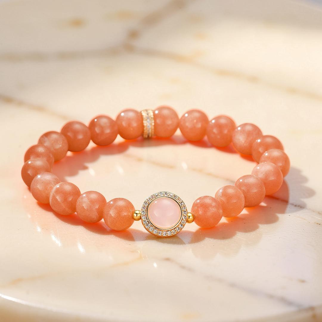 Bracelet Pierre de Soleil et Quartz Rose – Aura Tendre