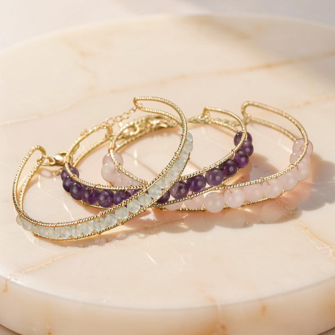 Bracelet Quartz Rose, Améthyste ou Aigue-Marine – Beauté Énergétique