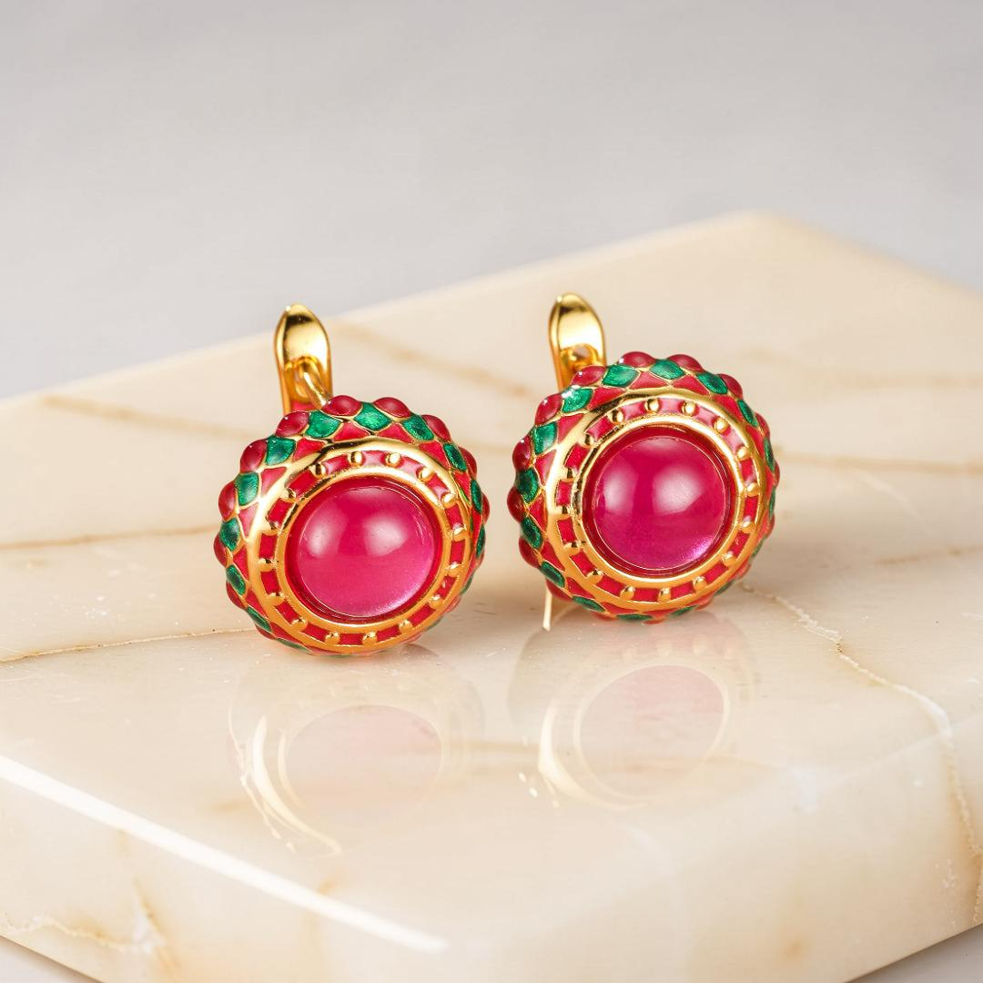 Boucles d’Oreilles Cornaline – Rosace Royale, Argent Émaillé