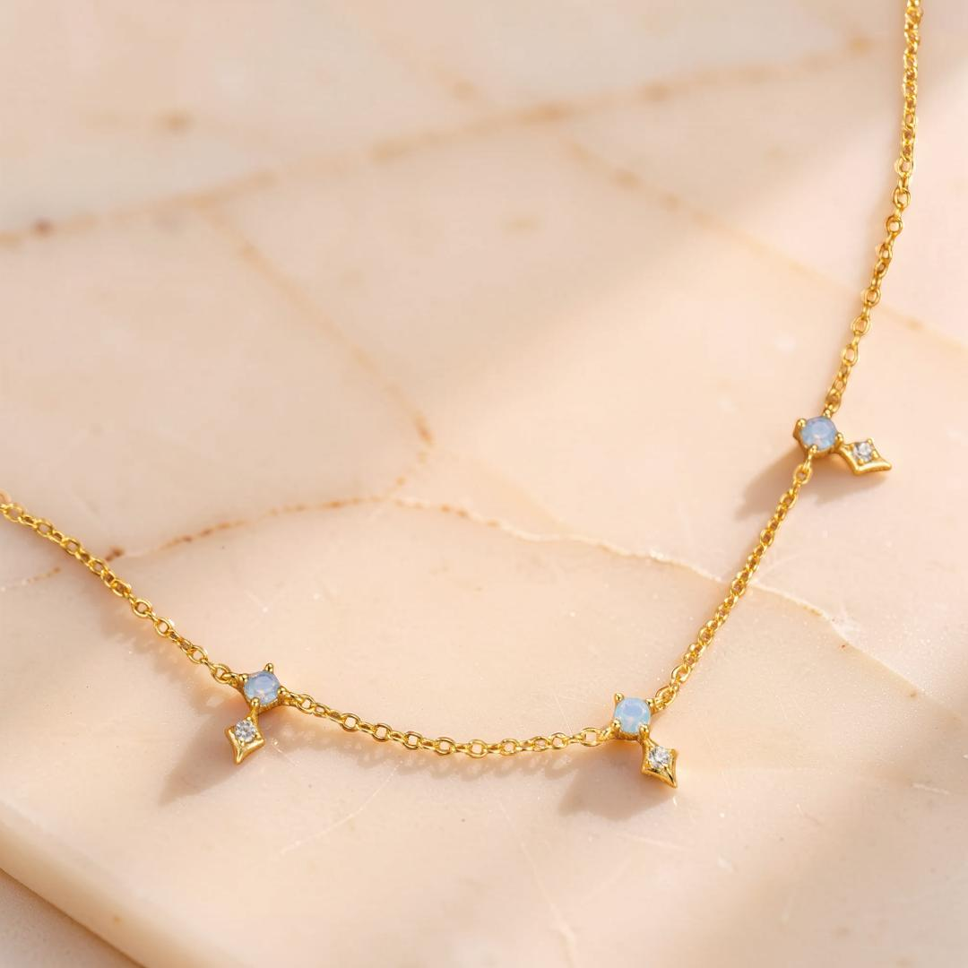 Bracelet Opale – Charme Étoilé, Argent Plaqué Or