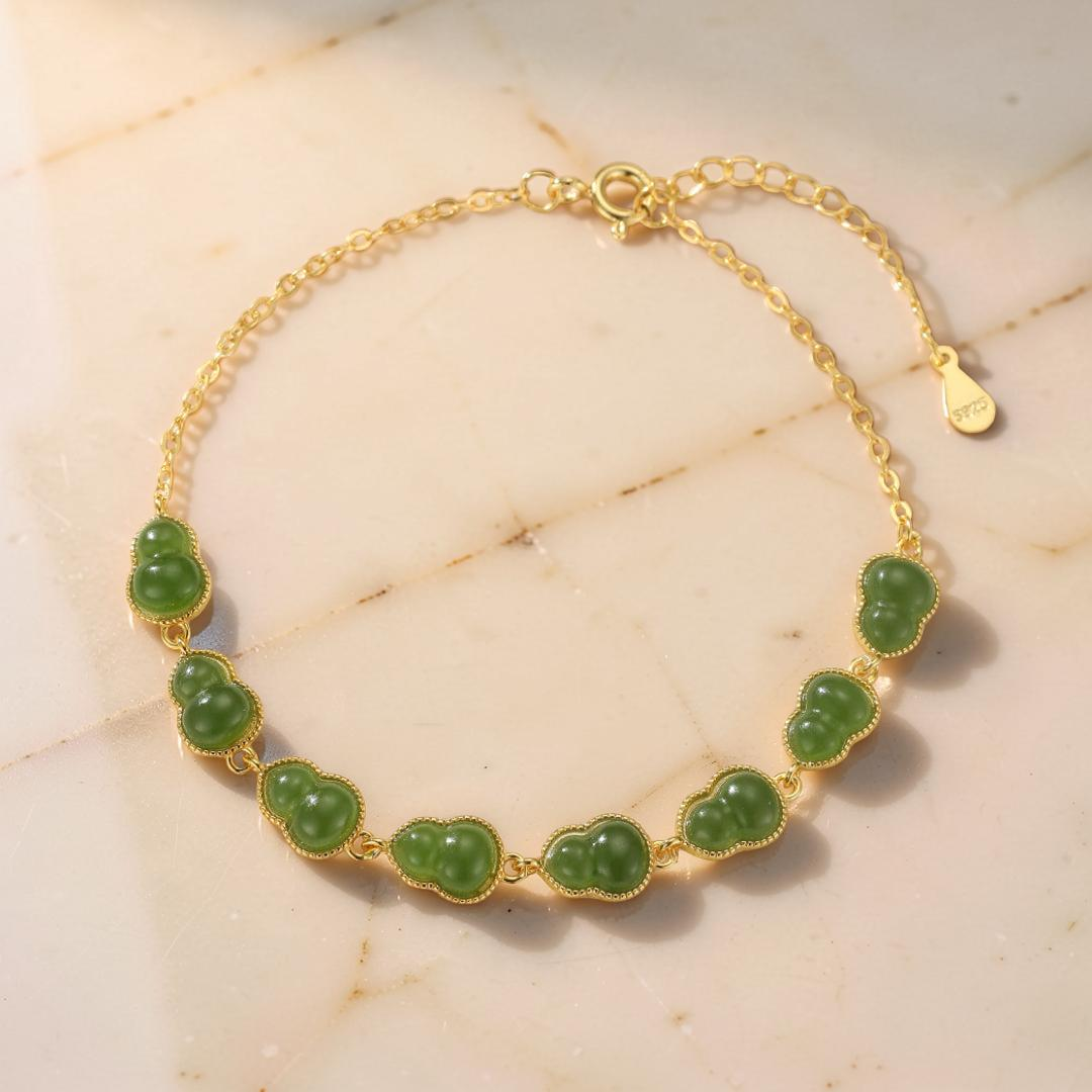 Bracelet Jade – Fortune Éternelle, Argent Plaqué Or