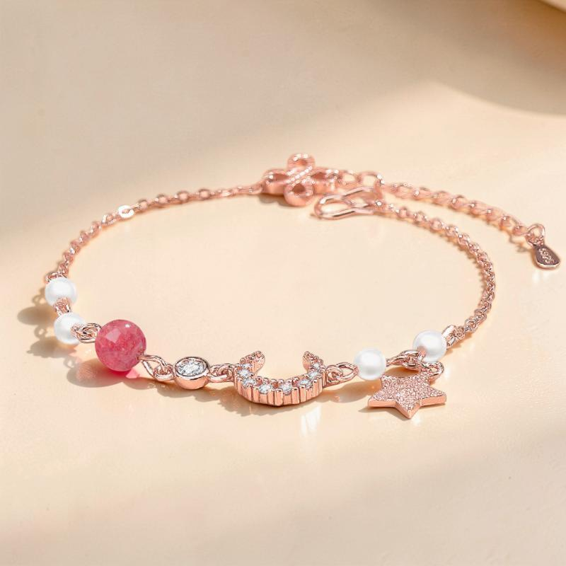 Bracelet Lune et Étoile Perle – Lune Rose
