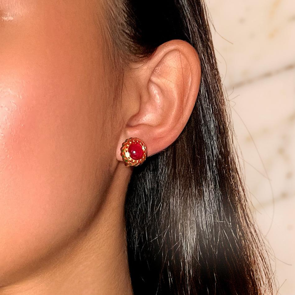 Boucles d’Oreilles Cornaline – Rosace Royale, Argent Émaillé