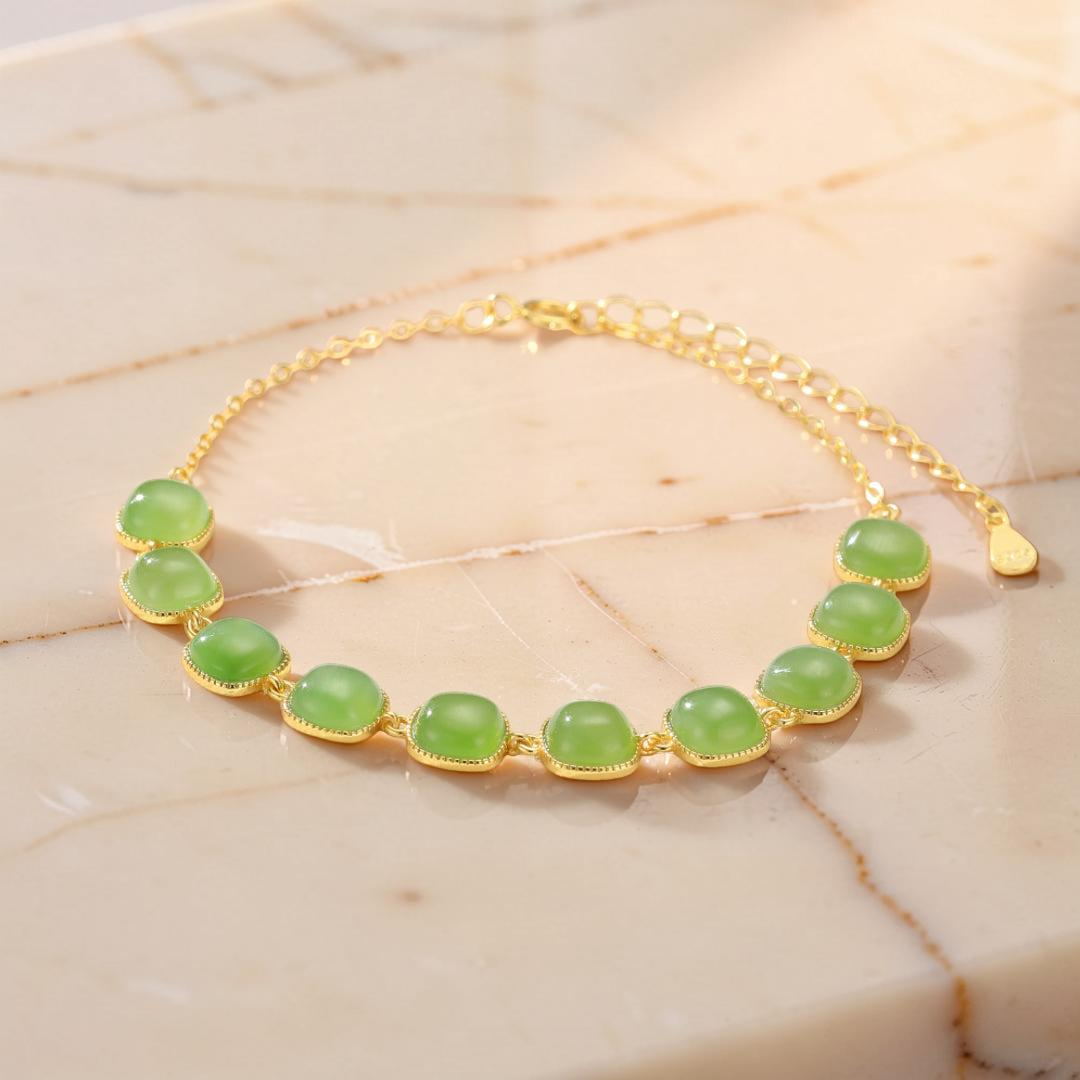 Bracelet Jade – Perle de Lumière, Argent Plaqué Or