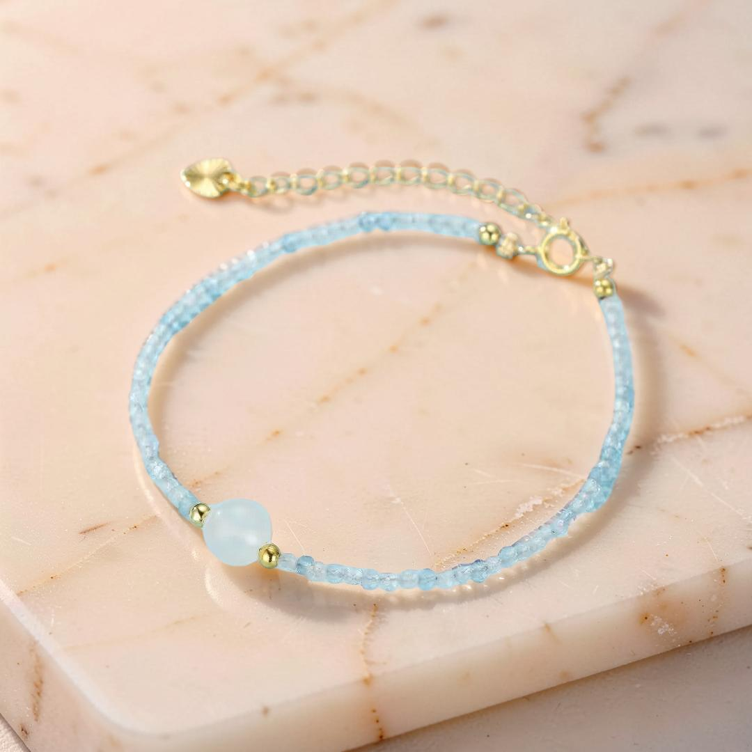 Bracelet Pierre de Lune et Aigue Marine – Rêverie des Flots