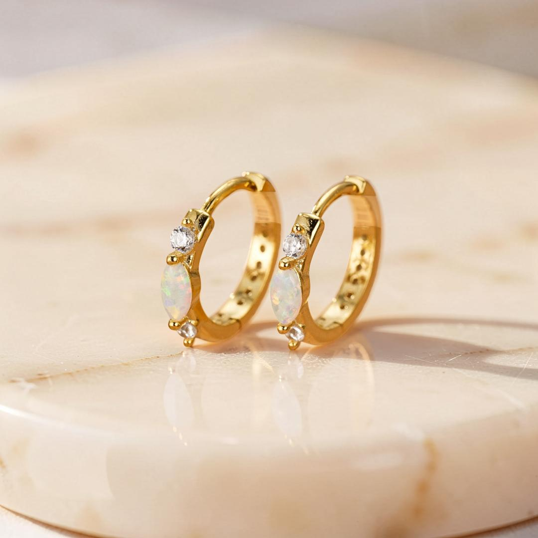 Boucles d'Oreilles Opale – Halo Intemporel, Argent