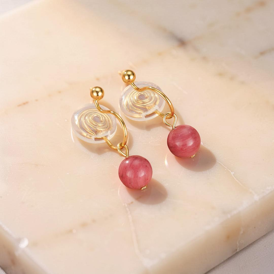 Boucles d’Oreilles Rhodonite – Éclat Doux