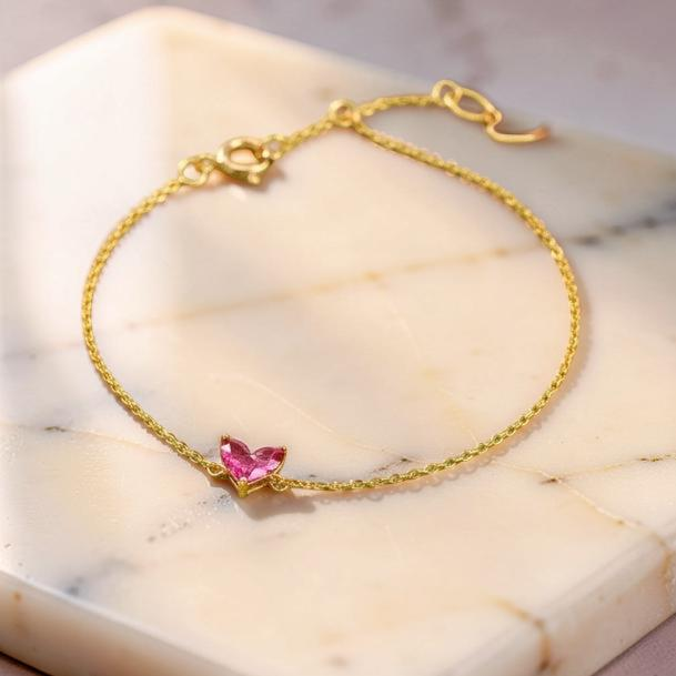 Bracelet Cornaline – Papillon Éclatant, Argent Plaqué Or 18K