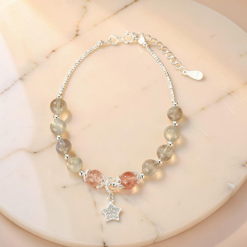 Bracelet Labradorite et Quartz Fraise – Rêve Étoilé, Argent