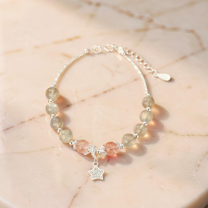 Bracelet Labradorite et Quartz Fraise – Rêve Étoilé, Argent
