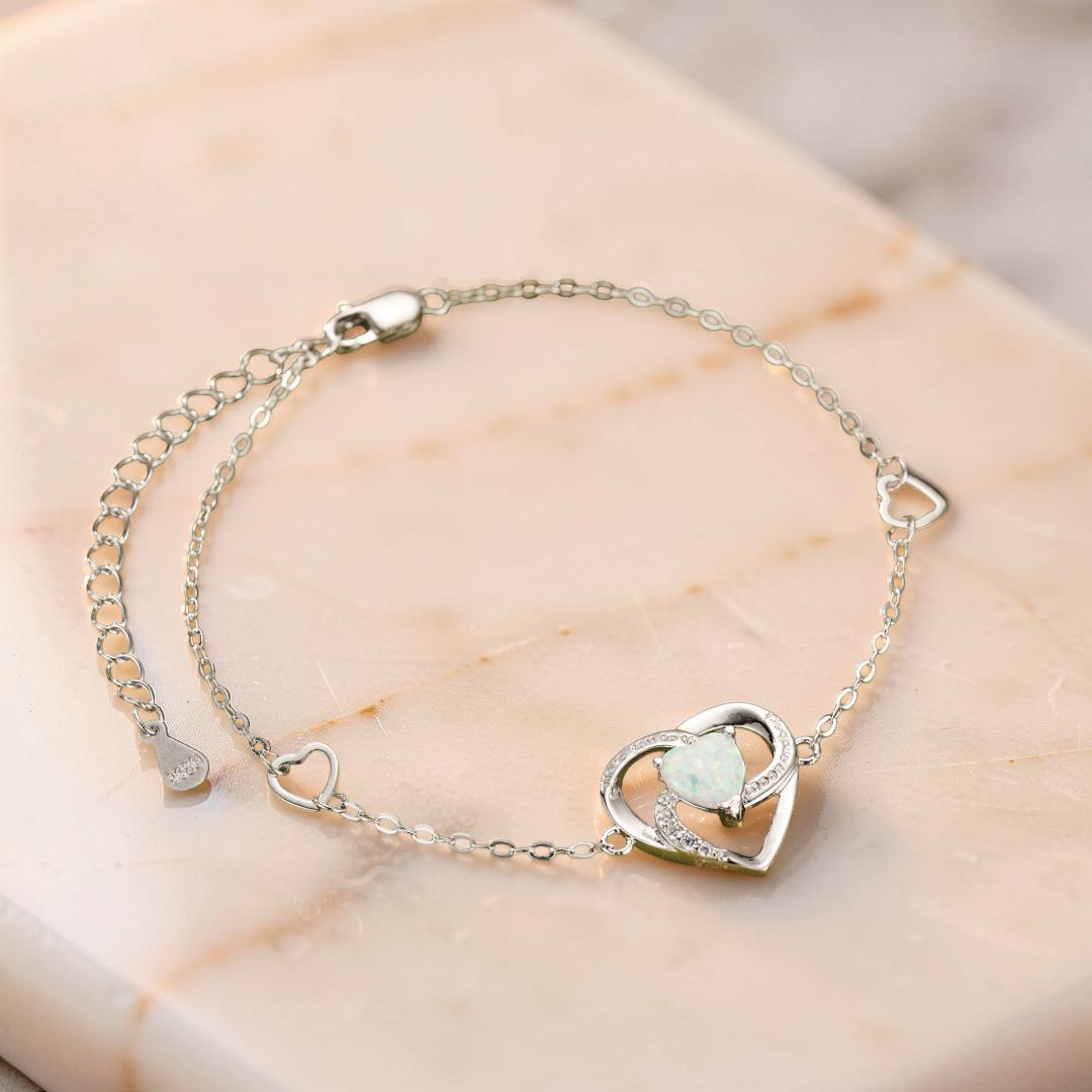 Bracelet Opale – Cœur Éternel, Argent