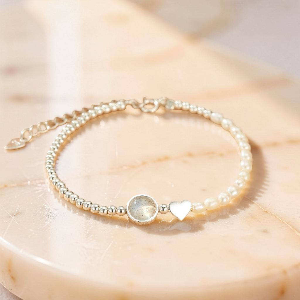 Bracelet Pierre de Lune et Perles – Lumière Nacrée, Argent 925