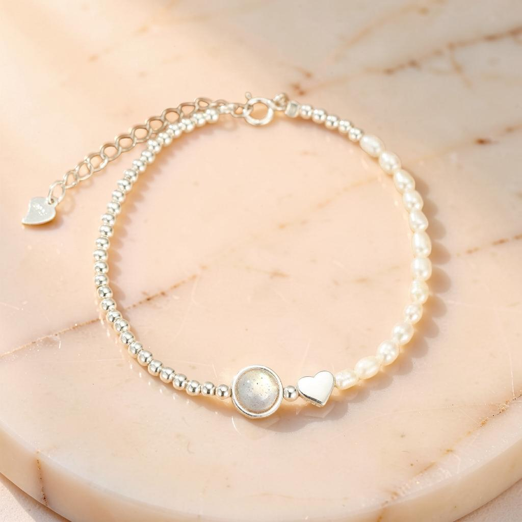 Bracelet Pierre de Lune et Perles – Lumière Nacrée, Argent 925
