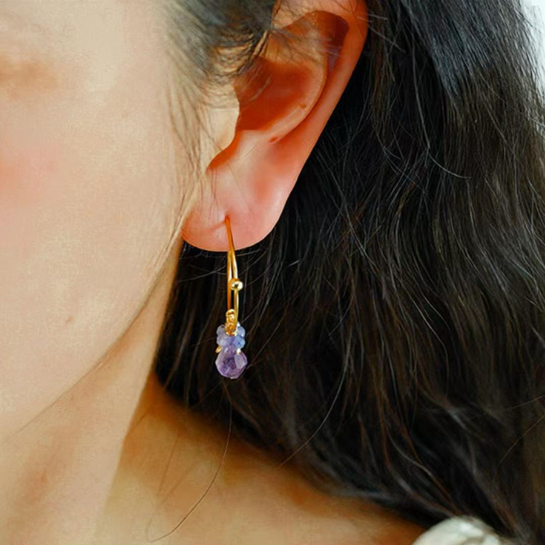 Boucles d’oreilles Améthyste et Tanzanite – Aurore Bohème, Argent Plaqué Or