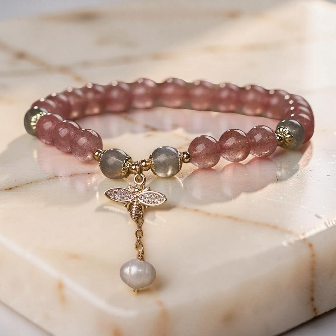 Bracelet Quartz Fraise et Labradorite – Abeille Poétique