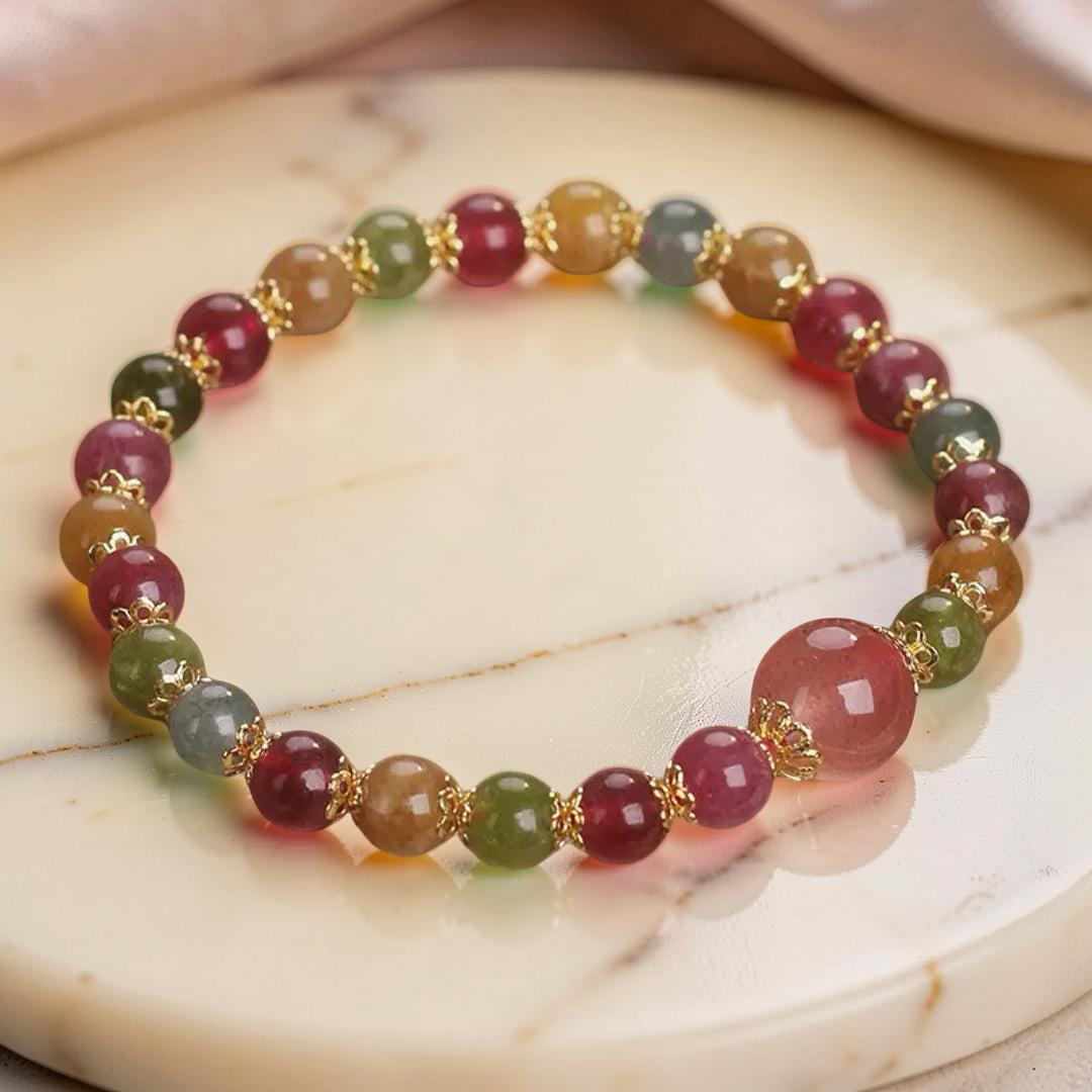 Bracelet Tourmaline et Quartz Fraise – Harmonie Lumineuse