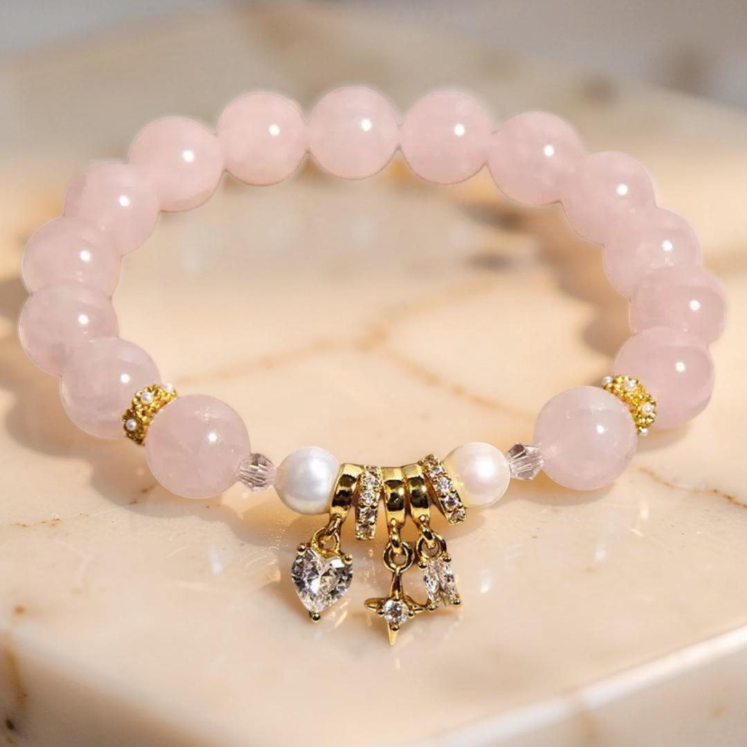 Bracelet Quartz Rose et Perle – Charme de Vénus