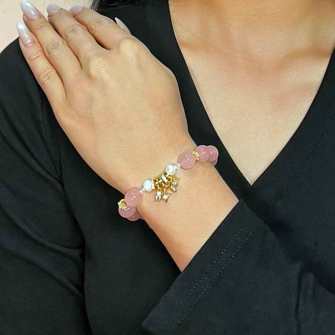 Bracelet Quartz Rose et Perle – Charme de Vénus