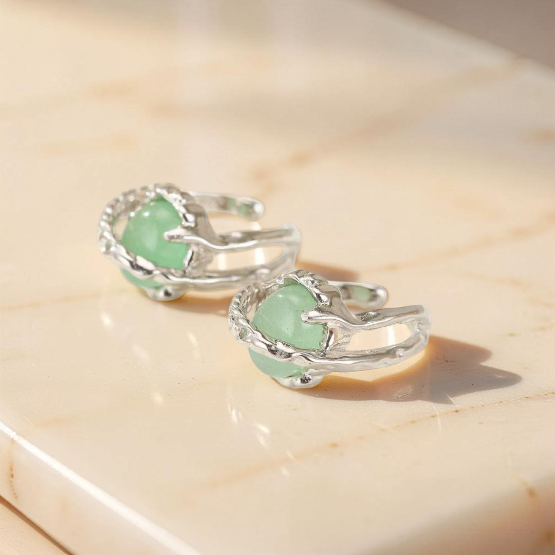 Boucles d'Oreilles Aventurine – Énergie Harmonieuse, Argent