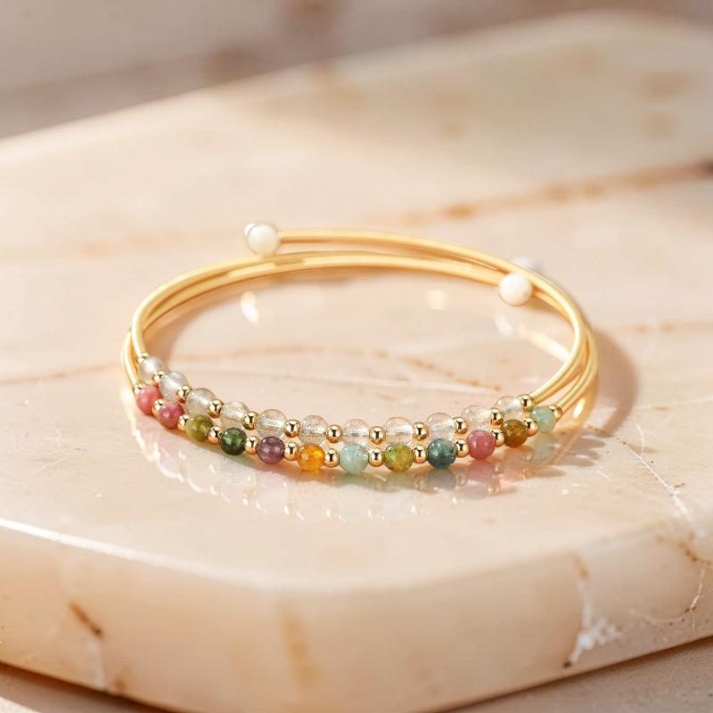 Bracelet Labradorite et Tourmaline – Symphonie Minérale, Plaqué Or 14K