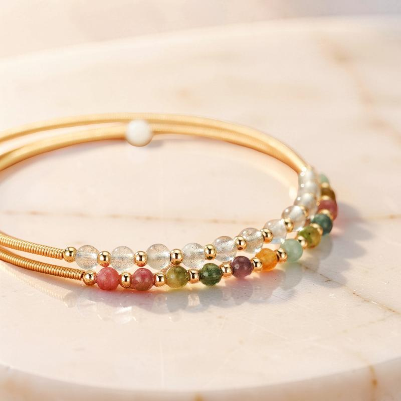 Bracelet Labradorite et Tourmaline – Symphonie Minérale, Plaqué Or 14K