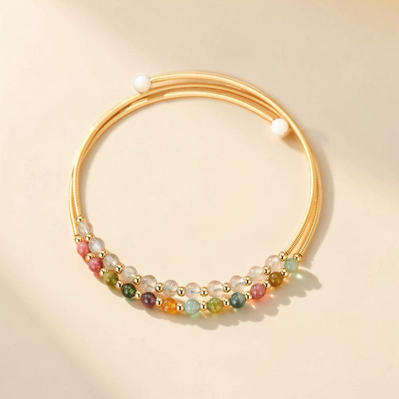 Bracelet Labradorite et Tourmaline – Symphonie Minérale, Plaqué Or 14K