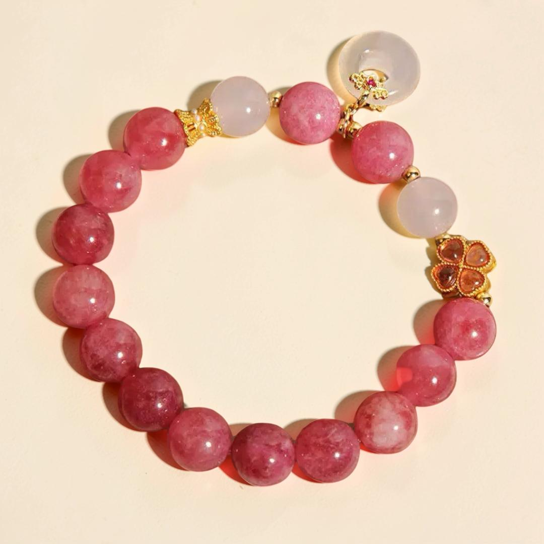 Bracelet Tourmaline Rose et Jade Blanc – Chance Éclatante