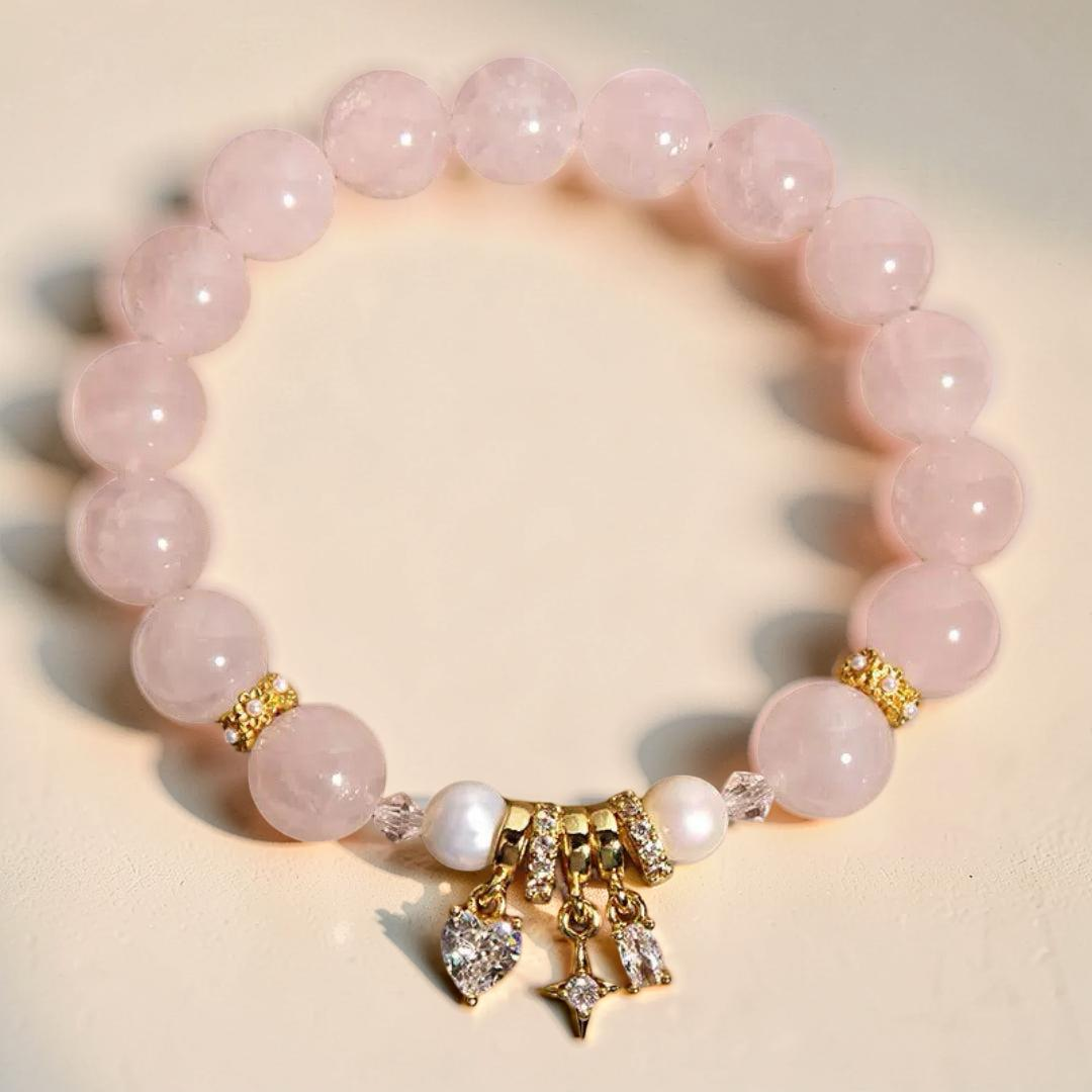 Bracelet Quartz Rose et Perle – Charme de Vénus