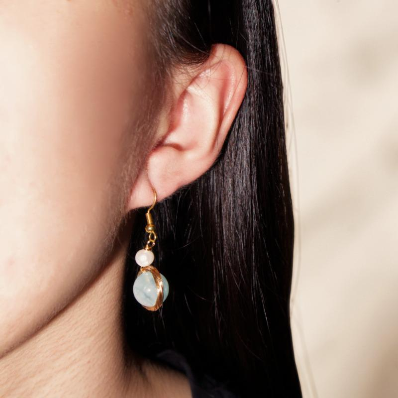 Boucles d'oreilles Aigue-marine et Perle – Pure Harmonie