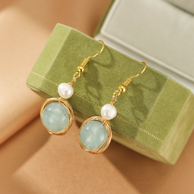 Boucles d'oreilles Aigue-marine et Perle – Pure Harmonie