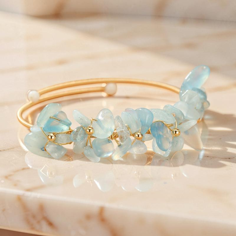 Bracelet Aigue-Marine et Perle – Éclat Aquatique, Laiton plaqué or 14K