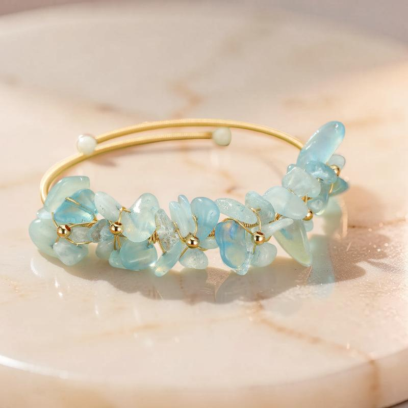 Bracelet Aigue-Marine et Perle – Éclat Aquatique, Laiton plaqué or 14K