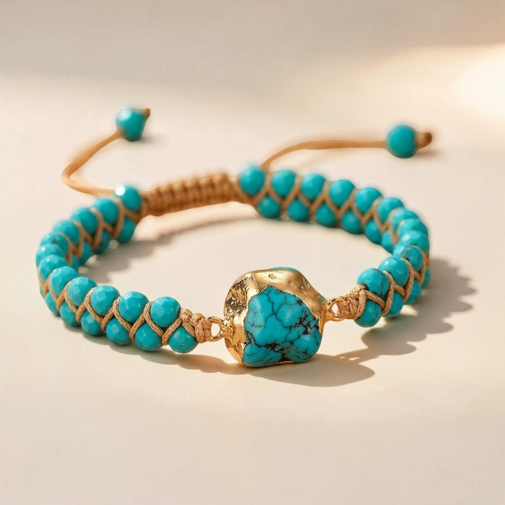 Bracelet Turquoise – Fil d'Amour, Argent Plaqué Or