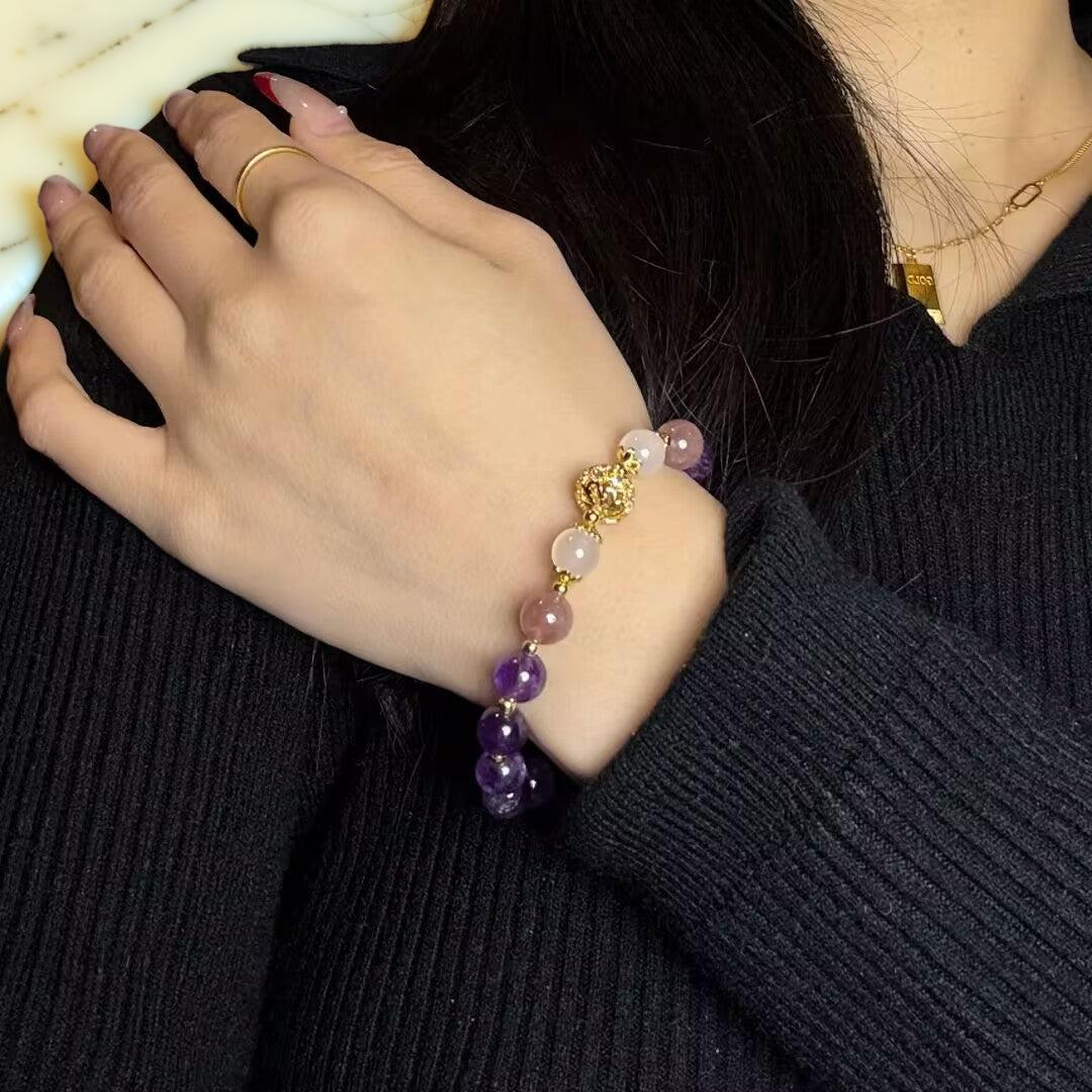 Bracelet Améthyste et Quartz Fraise – Rêve Lilas