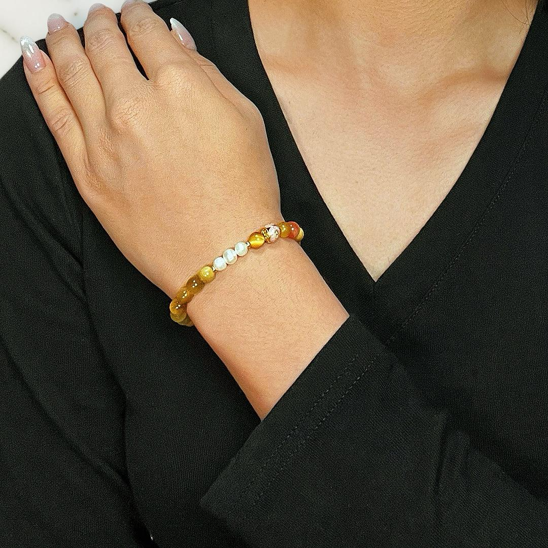 Bracelet Œil de Tigre et Perles – Éclat Impérial