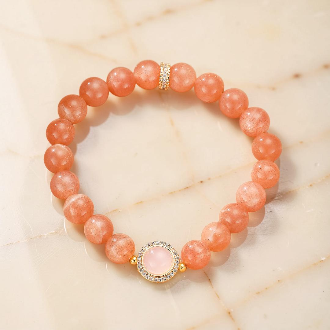 Bracelet Pierre de Soleil et Quartz Rose – Aura Tendre