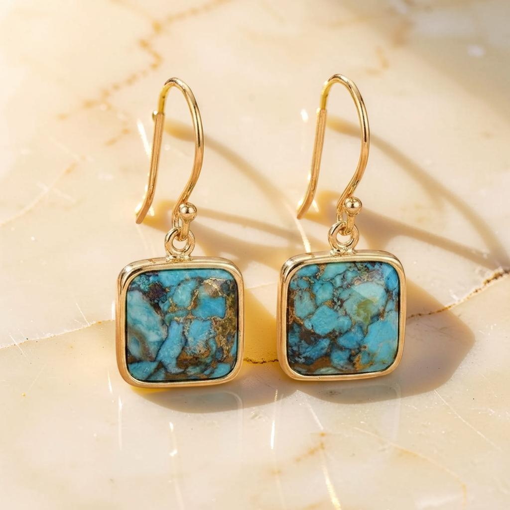 Boucles d'Oreilles Turquoise – Fragments de Ciel, Argent Plaqué Or