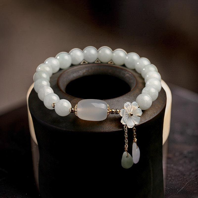 Bracelet Jade Blanc et Agate – Porte Bonheur