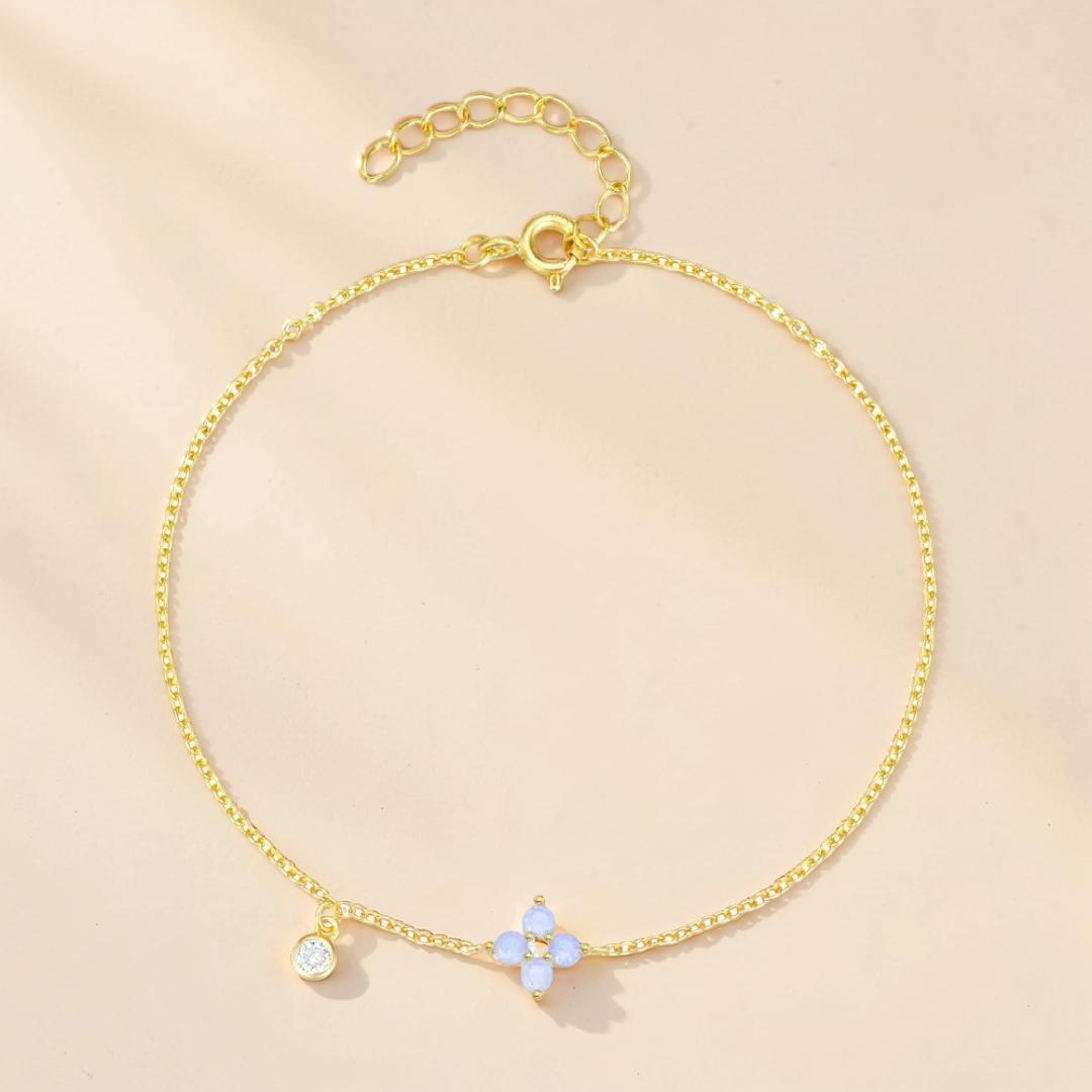 Bracelet Fleur Opale – Pétale Radieux, Argent Plaqué Or