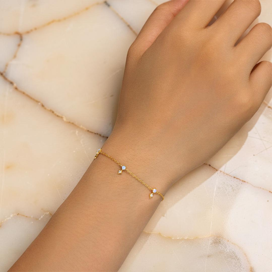 Bracelet Opale – Charme Étoilé, Argent Plaqué Or
