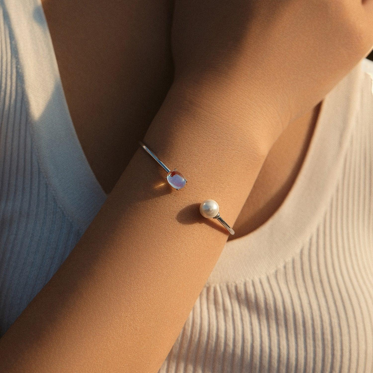 Bracelet Pierre de Lune et Perle – Essence de Lune, Argent