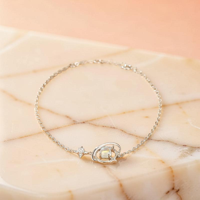 Bracelet Pierre de Lune – Étoile Galactique, Argent 925