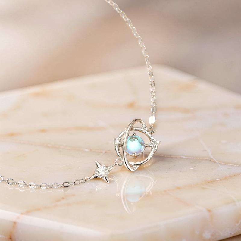 Bracelet Pierre de Lune – Étoile Galactique, Argent 925