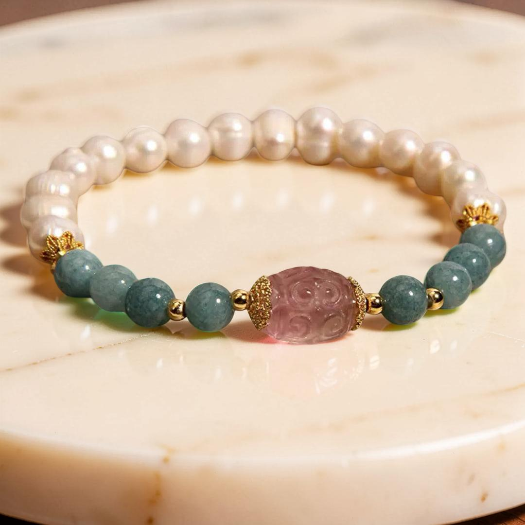 Bracelet Jade, Perle et Fluorite – Sérénité Céleste