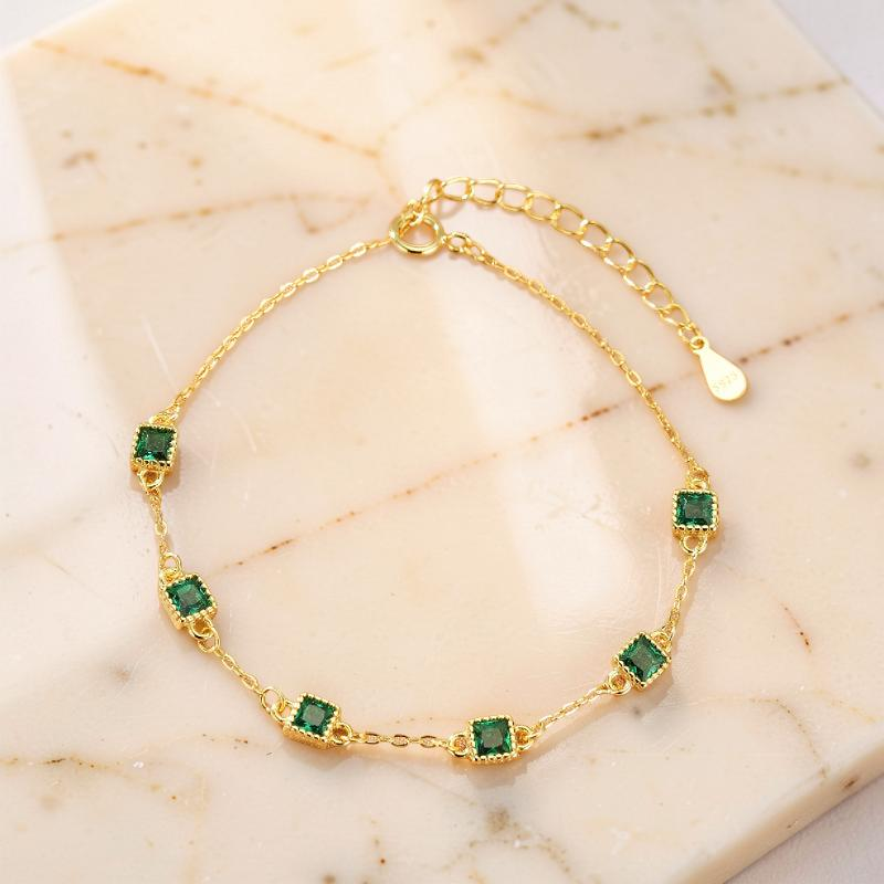 Bracelet Émeraude – Lumière Royale, Argent Plaqué Or