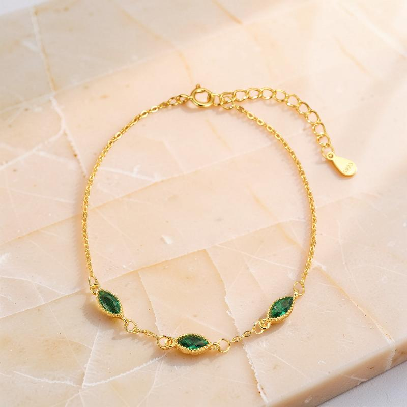 Bracelet Émeraude – Lumière Royale, Argent Plaqué Or