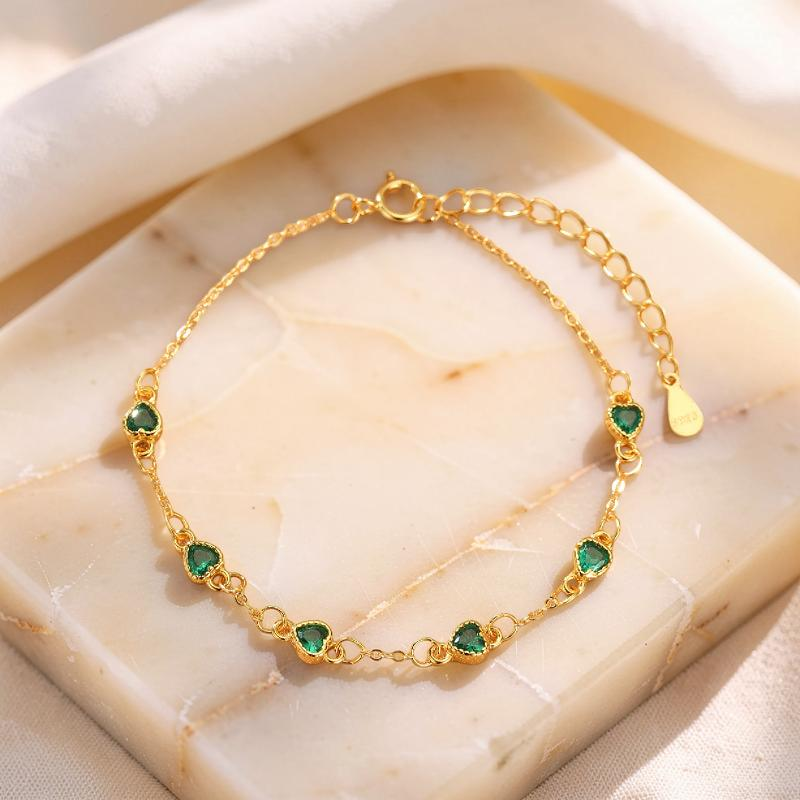 Bracelet Émeraude – Lumière Royale, Argent Plaqué Or