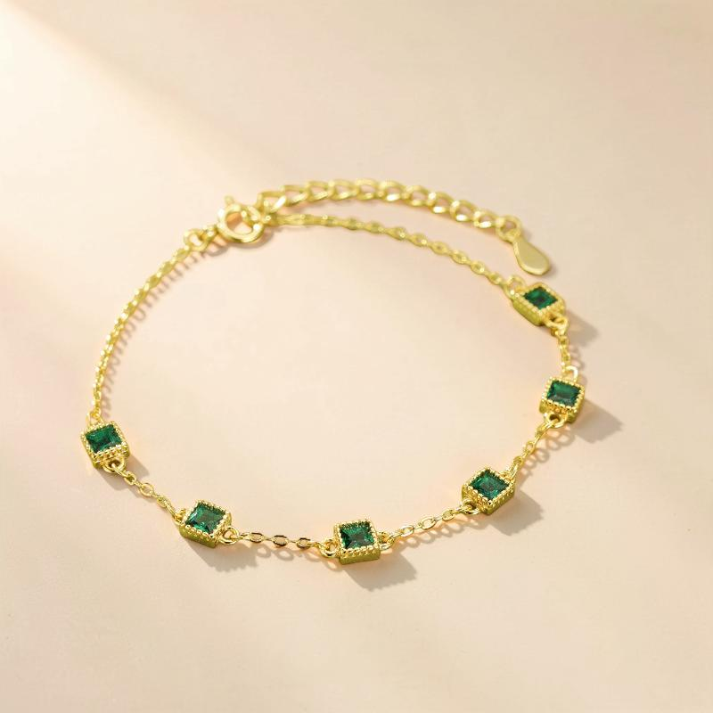 Bracelet Émeraude – Lumière Royale, Argent Plaqué Or
