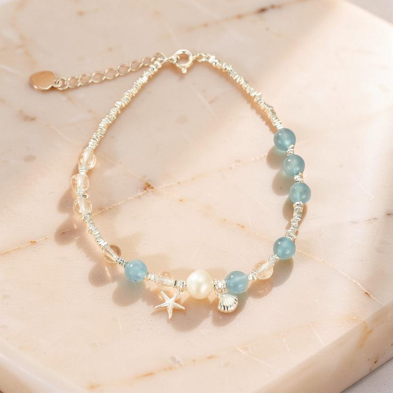 Bracelet Aigue-Marine et Perle – Harmonie Marine, Argent